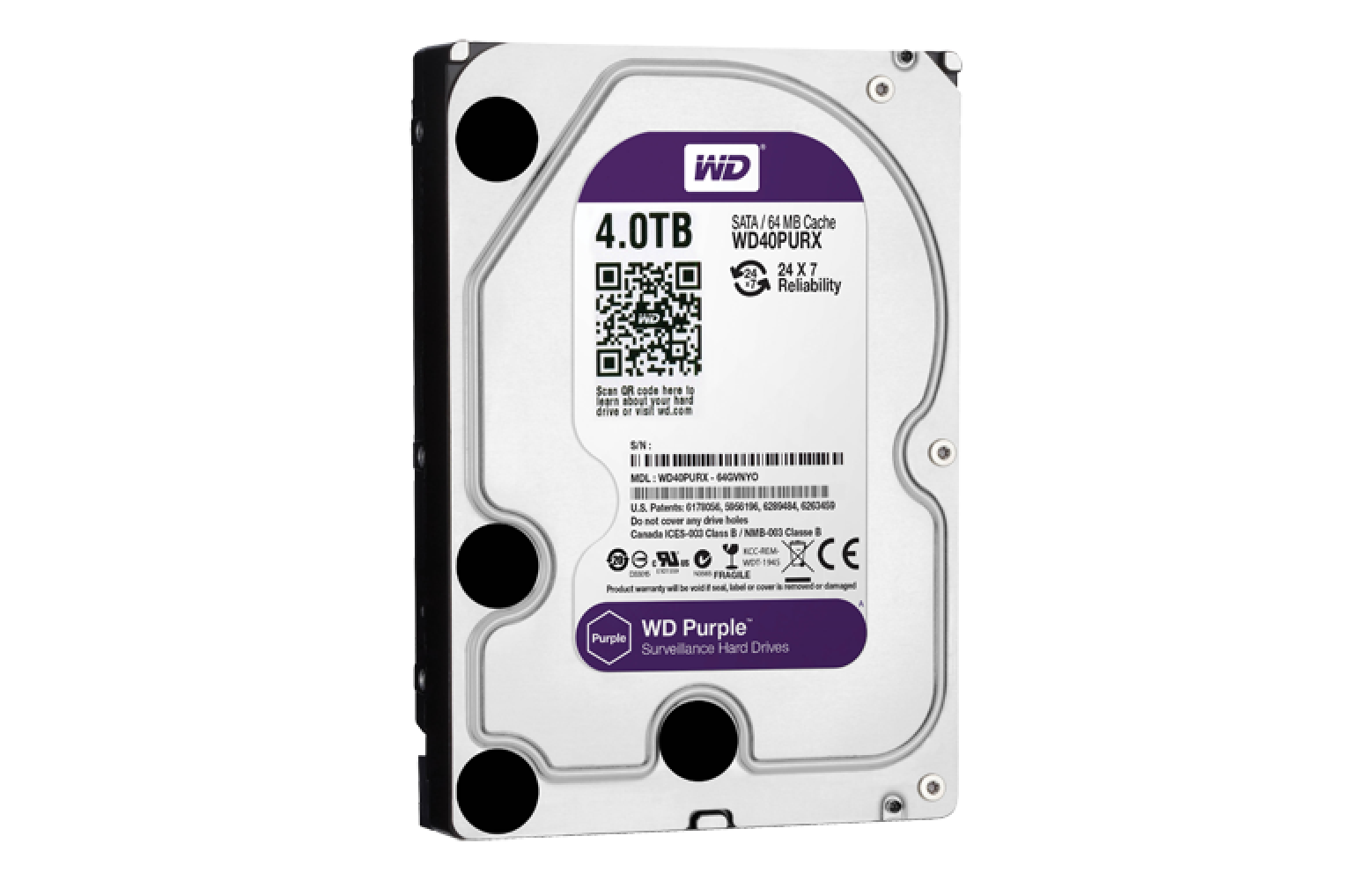 Western Digital WD40PURZ 4TB HDD voor DVR en NVR Western Digital WD40PURZ 4TB surveillance harde schijf