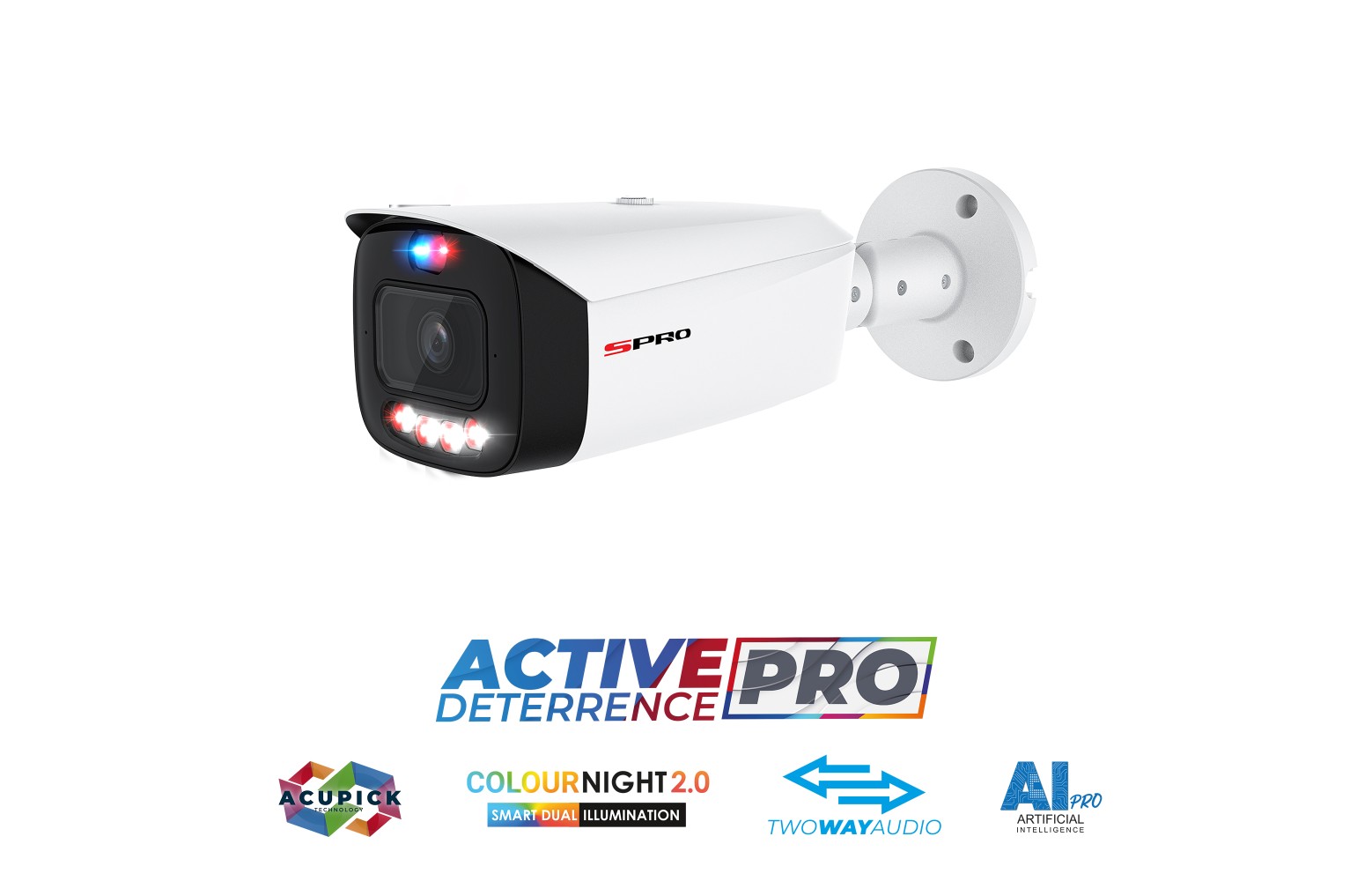SPRO Active Deterrence PRO Überwachungskamera SPRO Active Deterrence PRO Überwachungskamera mit rotem und blauem Blinklicht