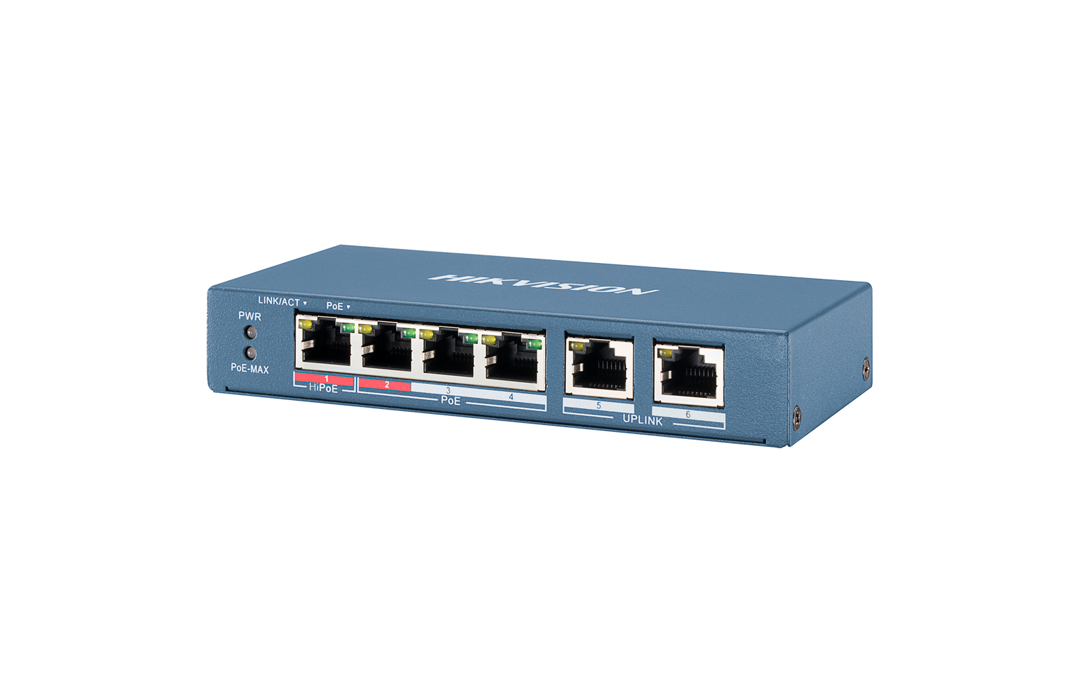 Hikvision DS-3E0106HP-E 4-poorts PoE-switch met 2 uplinks