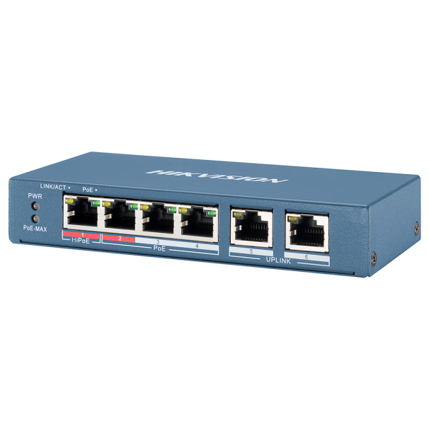 DS-3E0106HP-E -4-port PoE switch with 2 uplinks and 110W PoE++ power
