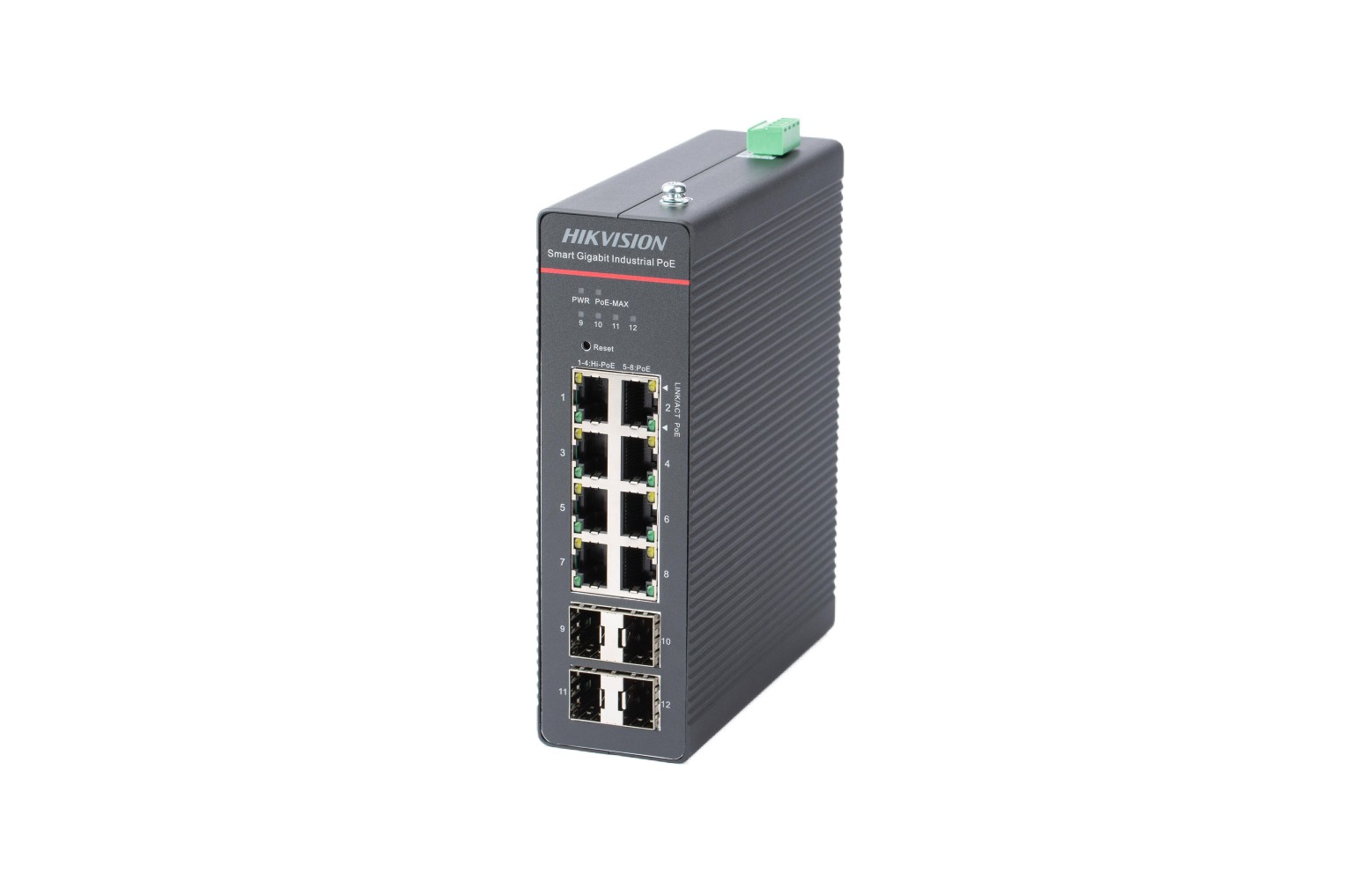 Hikvision DS-3T1512HP-SI-8P4F industriële PoE+ switch DIN-rail