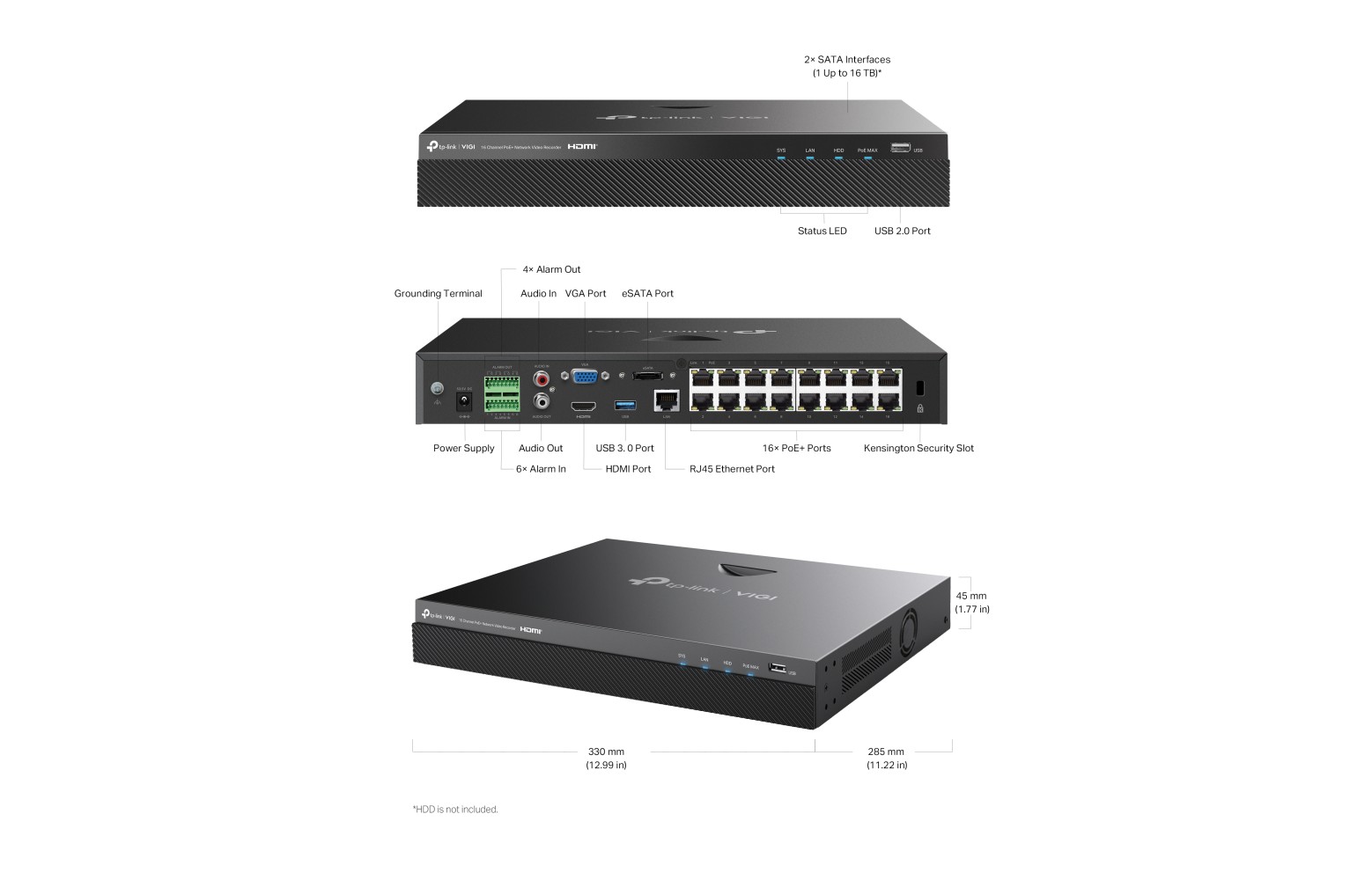 VIGI NVR2016H-16MP 16-channel PoE+ network video recorder
