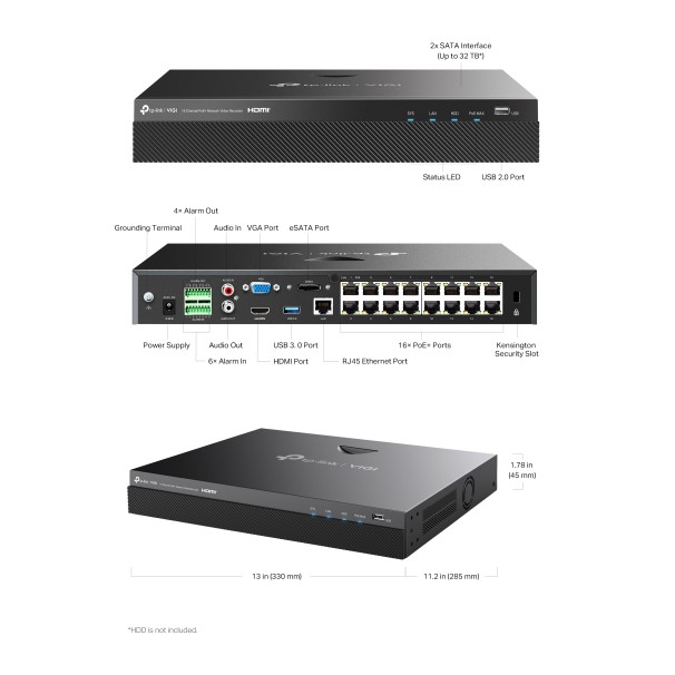 NVR2016H-16P 16-Channel PoE+ Recorder VIGI