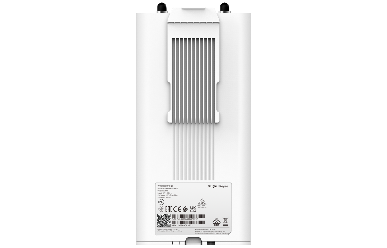 RG-AirMetro550G-B Reyee Basisstation 867 Mbit/s 5-GHz-WLAN-Bridge RG-AirMetro550G-B – kabellose Basisstation, 5-GHz-WLAN-Bridge mit SMA-Antennenanschlüssen, Schutzart IP55
