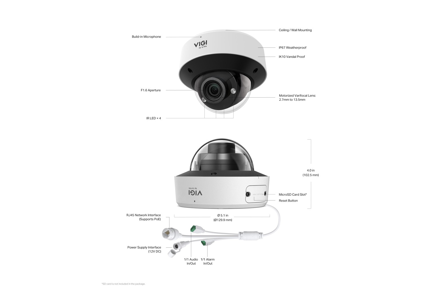 Caméra réseau dôme varifocale motorisée InSight S245ZI VIGI 4 MP IR