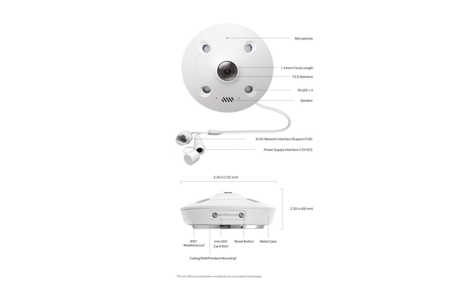 InSight S655I 5MP 360° fisheye beveiligingscamera met IR-nachtzicht